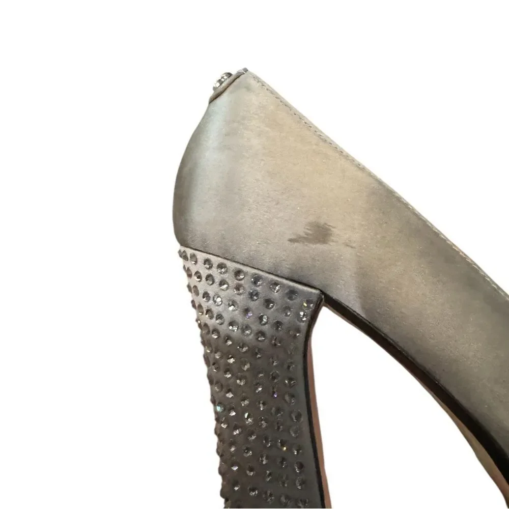 MICHAEL Michael Kors Grey Silver Nadia Crystal Rhinestone Platform Heels 5